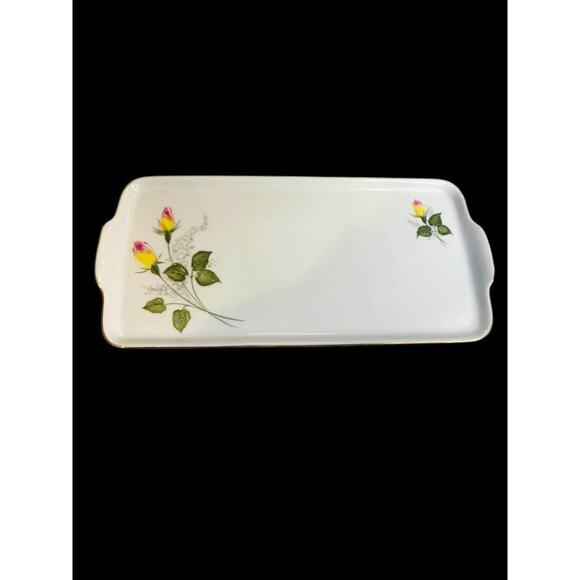 Vintage Hutschenreuther Bavaria Germany Yellow Pink Rose 12.5" Tray - Picture 1 of 7